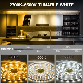 DAYBETTER Under Cabinet Lighting kit, 6 PCS LED Strip Lights with Remote, Dimmer and Adapter, Dimmable for Kitchen Cabinet,Counter,TV Back,Showcase 2700K-6500K Warm to Daylight White, Timing, 20ft