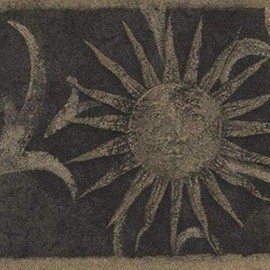 CONCORD WALLCOVERINGS ™ Vintage Wallpaper Border Featuring Damask Vine Style Star Faces Sun and Moon Faces, Colors Dark-Brown and Beige, Size 6.75 Inches by 15 Feet ZA30135