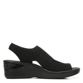 BZees Womens Star Bright Slingback Wedge Sandal Black Sparkle 8 W