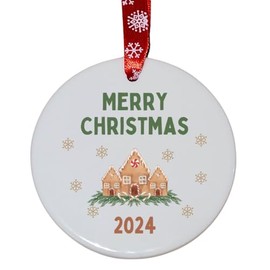 Second Ave Merry Christmas Year Gingerbread House White Ceramic Hanging Circle Christmas Xmas Tree Decoration Bauble