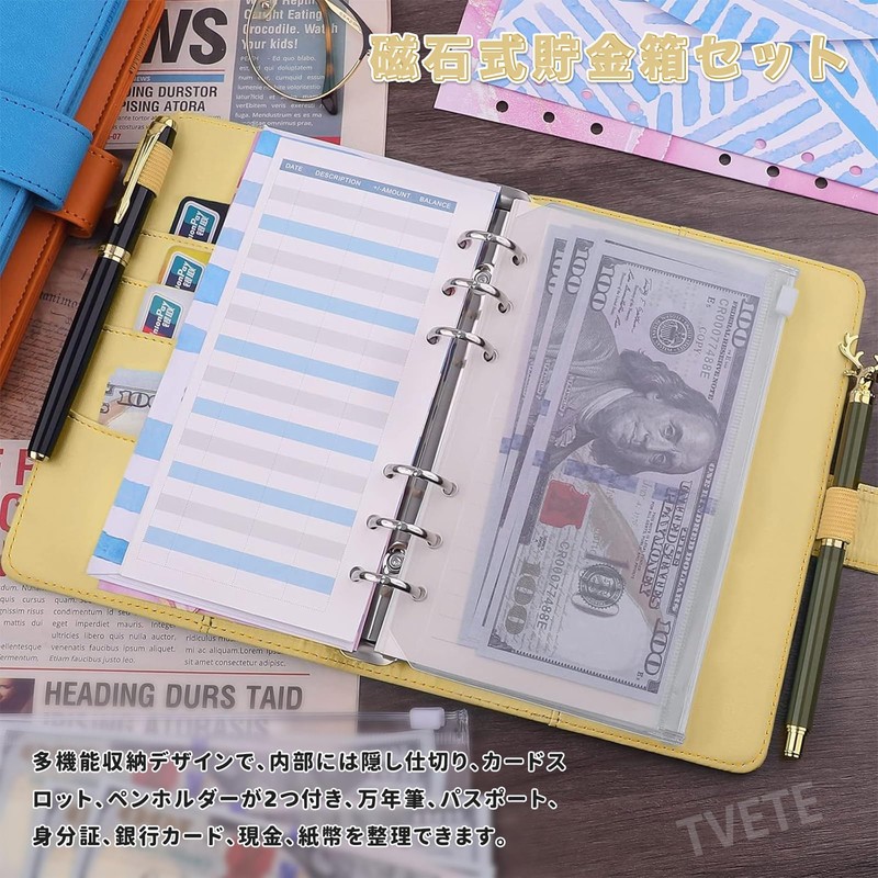 TVETE Money Binder Magnetic Closure Loose Leaf Wallet A6 Binder
