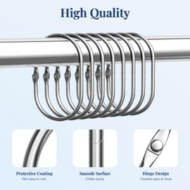 Bathway Chrome Shower Curtain Rings - 12 Pcs Anti-Drop, Rust Proof Metal Shower Hooks for Curtain Rod