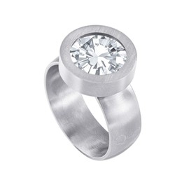 Quiges Silver Stainless Steel Ring Matt 12 mm Mini Coin Holder and Interchangeable Zirconia Coin in Various Sizes, Stainless Steel, Cubic Zirconia