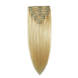 MY-LADY Bleach Blonde Double Weft 100% Remy Human Hair Clip in Extensions Grade 7A Quality Full Head Thick Thickened Long Soft Silky Straight 8pcs 18clips for Women Beauty 14" / 14 inch 120g #613