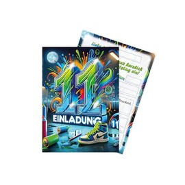 Limonia 6 Invitation Cards for 11th Children's Birthday Graffiti Street Art Theme Party Celebration Party Invitation Set Birthday Girls Kids Boys Boys Teens