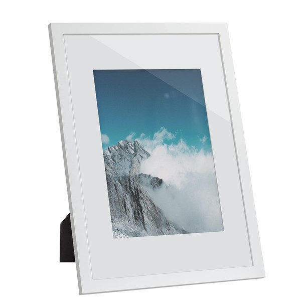 SONGMICS RPF011W01 Photo Frame with Stand, for Photos 8.25 x 11.75 inches (Without Mat) and 6 x 8 Inches (With Carpet), Glass Front, White