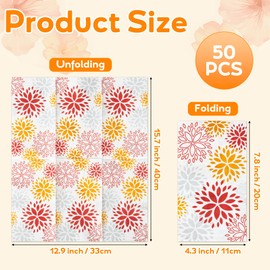 GROBRO7 Fall Dahlia Pattern Napkins - 50 Pcs Disposable Dinner Guest Towels 3 Ply Bathroom Hotel Hand Tissue Paper for Autumn Theme Picnic Holiday Birthday Anniversary Party Table Supplies Red Yellow