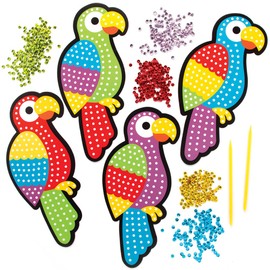 Baker Ross FE185 Parrot Sequin Art Kits - Pack of 4, Make Your Own Childrens Art Set, Creative Activities for Kids, Decorate Your Own Arts and Crafts Project