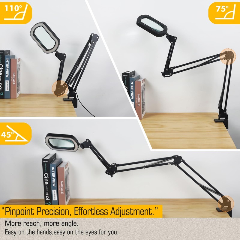 Magnifying Glass with Light Square Magnifier Desk Lamp 10X Close