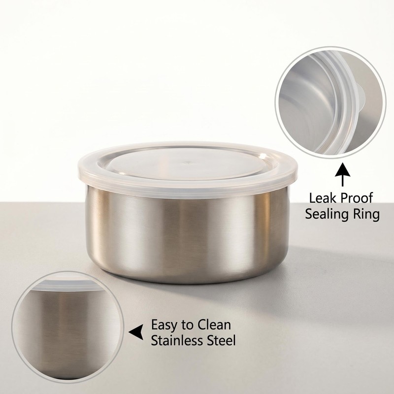 5 Pack Stainless Steel Food Storage Containers with Lids, Metal