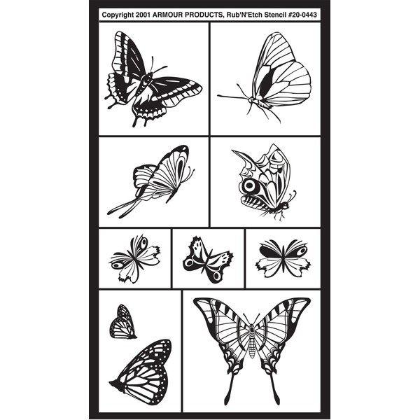 Armour Products Etch Rub N Etch Stencil, 5-Inch by 8-Inch, Assorted Butterflies