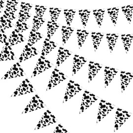 volumoon 8m / 26 ft Cow Print Pennant Banners, Cow Pennant Bannar Cow Print Fabric Bunting Banner, Reusable Cow Print Birthday Party Supplies for Farm Theme Party, Birthday Party Supplies