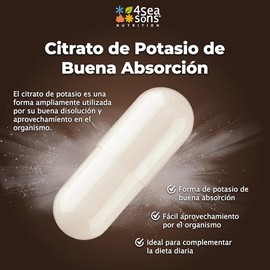 Citrato de Potasio 700 mg con Vitamina C | Potassium Citrate | 240 Cápsulas Veganas | Alta Pureza | Sin Gluten, Sin Azúcar, Sin Soya | Formulated by 4