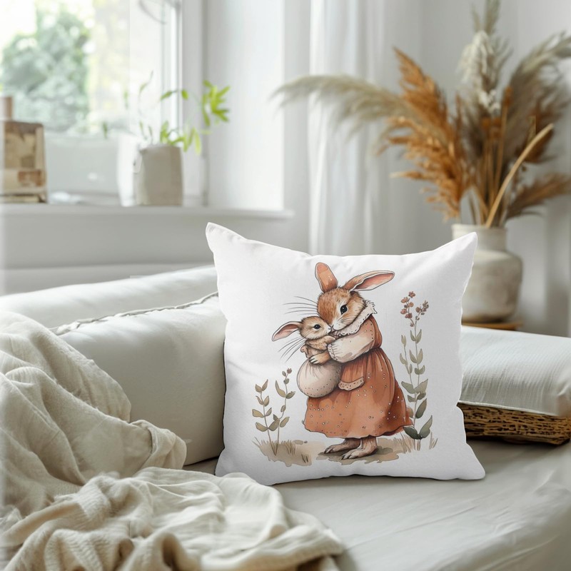 FGFK Rustic Mama and Baby Bunny Pillow Covers 18x18, Bunny
