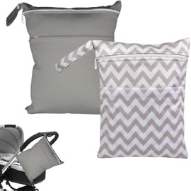 2 Bolsas Húmedas Secas para Pañales de Tela de Bebé, Bolsa Impermeable para Ropa Mojada Reutilizables y Lavables, con Dos Bolsillos con Cierre de Zíper para Viajes, Accesorios para Bebés Sucios, Playa