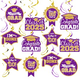 2025 Graduation Party Decorations - 30 Pcs Purple Gold Class of 2025 Congrats Grad Hanging Swirl Ceiling Decor for Home School Classroom Graduation Party Supplies
