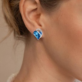 RLHRNDE Rhinestone Heart Stud Earrings for Women Fashion Cubic Zirconia Crystal Heart Earrings Hypoallergenic Lightweight Earrings Valentines Day Gifts for Her Outfits Accessories (Sea Blue)