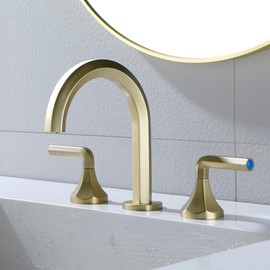 MONDAWE Bathroom Faucet 3 Holes, 8 Inch Widespread Bathroom Sink Faucet Two Handles Vanity Faucet with cUPC Water Supply Lines, Brushed Gold