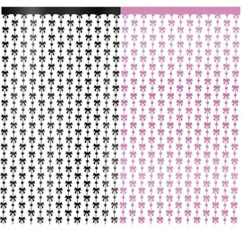 Bow Foil Fringe Curtains Bow Birthday Party Decorations Pink Black Photo Props Backdrop Wedding Bachelorette Baby Shower Girl’s Coquette Birthday Bow Theme Party Deco Supplies Pink 2 Pcs