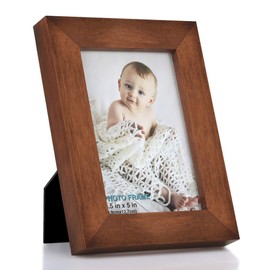 RPJC 3.5x5 inch Picture Frame Made of Solid Wood High Definition Glass for Table Top Display and Wall Mounting Photo Frame Brown