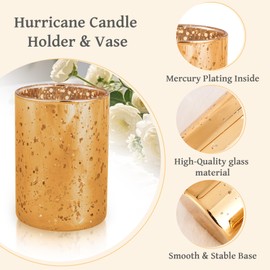 CHILL RECIPE Gold Assorted Tea Lights Votive Pillar Candle Holders, Speckled Mottled Glass Candle Holder Bulk, Glod Wedding Decor Mercury Candle Holder Vase for Party Table Centerpieces(4 Set 12Pcs)