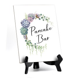 Signs ByLITA Pancake Bar Table Sign with Easel, Floral Crescent Design (6" x 8")