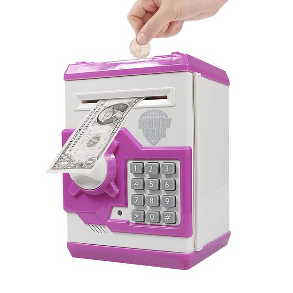 Totola Piggy Bank Electronic Mini ATM for Kids Baby Toy, Safe Coin Banks Money Saving Box Password Code Lock for Children,Boys Girls Best Gift(Pink)