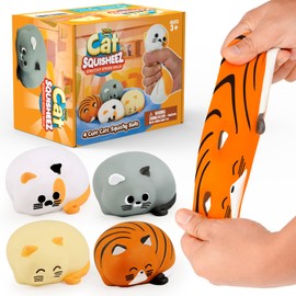 YoYa Toys Squisheez Cat 4Pack - Soft Squishy Kitty Stress Relief Toy Balls - Cute Stretchy Mini Animals - Perfect Toys for Kids, Teens, Adults - Great Christmas Stocking Stuffers Idea