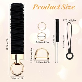 Heclia Keychain Wristlet, Stretchy Keychain Wristlet for Women Men, Scrunchie Wrist Bracelet with D Ring and 2 Keyrings, Wrist Lanyard for Keys, Cute Car Key Holder for Gym Shopping Travel (Black)