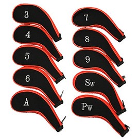 10 Pcs Cushion Zipper Golf Club Iron Covers Head Covers (Red)