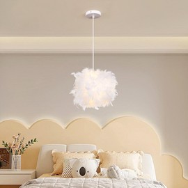 CRFASIBE Feather Pendant Light, E27 White Light Elegant Hanging Lighting Table Lamp, Dreamy Feathered Statement Chandelier for Living Room Bedroom Wedding Party Decor