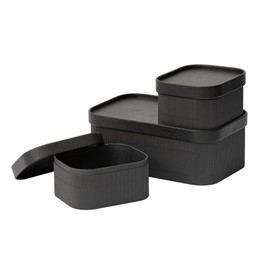 LA JOLIE MUSE Fluted Cardboard Storage Baskets with Leather-Like Lids, Paper Boxes Decorative Tray, Modern Basket Organizer Bins for Jewelry Shelve Bathroom Bedroom Organizing,Black, Set of 3