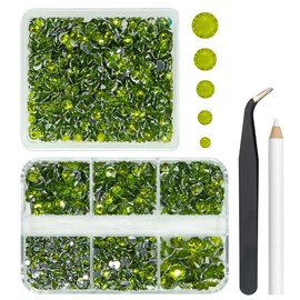 qiipii 2 Boxes 3060PCS Olive Green Resin Rhinestones for Crafting Flatback Resin Gems Stones 2mm 3mm 4mm 5mm 6mm Non-Hotfix Diamonds Crystals for Nails Body Face Makeup Tumblers Bottles DIY Crafts