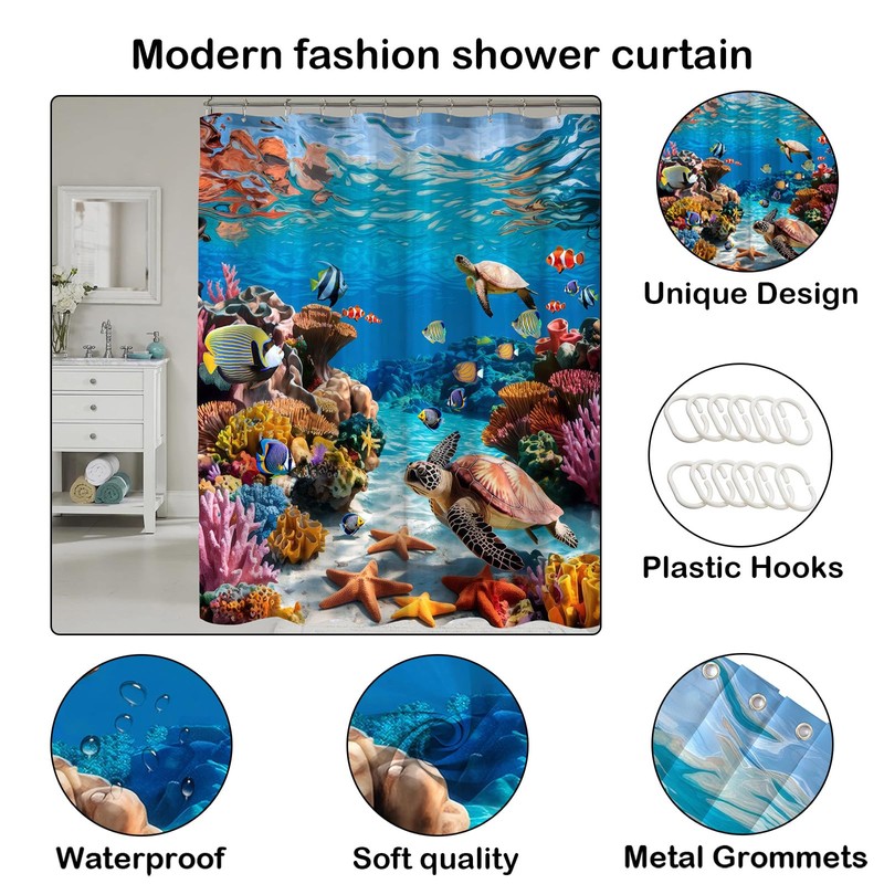 COSEVIER Sea Turtle Shower Curtain Ocean Beach Coastal Seaworld Marine