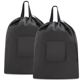 Travel Laundry bags, Dirty Clothes Travel Bag, Dirty Laundry Travel Bag Foldable Small Laundry Bag with Handles for Travelling, Suitcase, Gym, Camping (Black | 2 Pack)