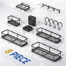 BYCRAY Organizador para Regadera 8 Piezas, Estantes de Baño Autoadhesivos sin Taladro, Canastillas de Pared Metal para Shampoo y Jabón, Uso en Baño y Cocina