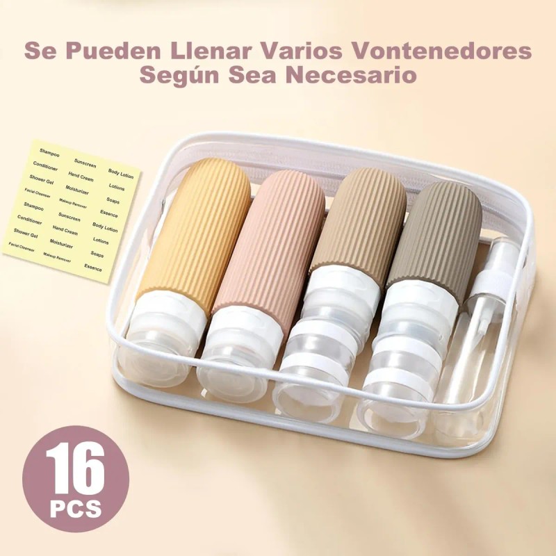16 Piece Botellas De Viaje,botella De Viaje De Silicona