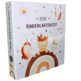 OLGS ‘Meine Kindergartenzeit’ Boho Binder for Children, Nursery Memory Binder, Animals, Collection Binder, Preschool, Ring Binder, DIN A4, Rainbow, Unicorn, Lion, Rabbit