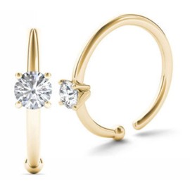 JewelMore 0.05ct Diamond Nose Ring Hoop - 14K White Gold or Yellow Gold (Yellow Gold)
