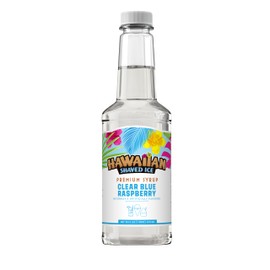 Hawaiian Shaved Ice Clear Blue Raspberry Syrup - Nut Soy Dairy & Dye Free - Flavor Fluffy & Crunchy Snow Cones - Shelf Stable - Makes 8 Servings - 16 ounces