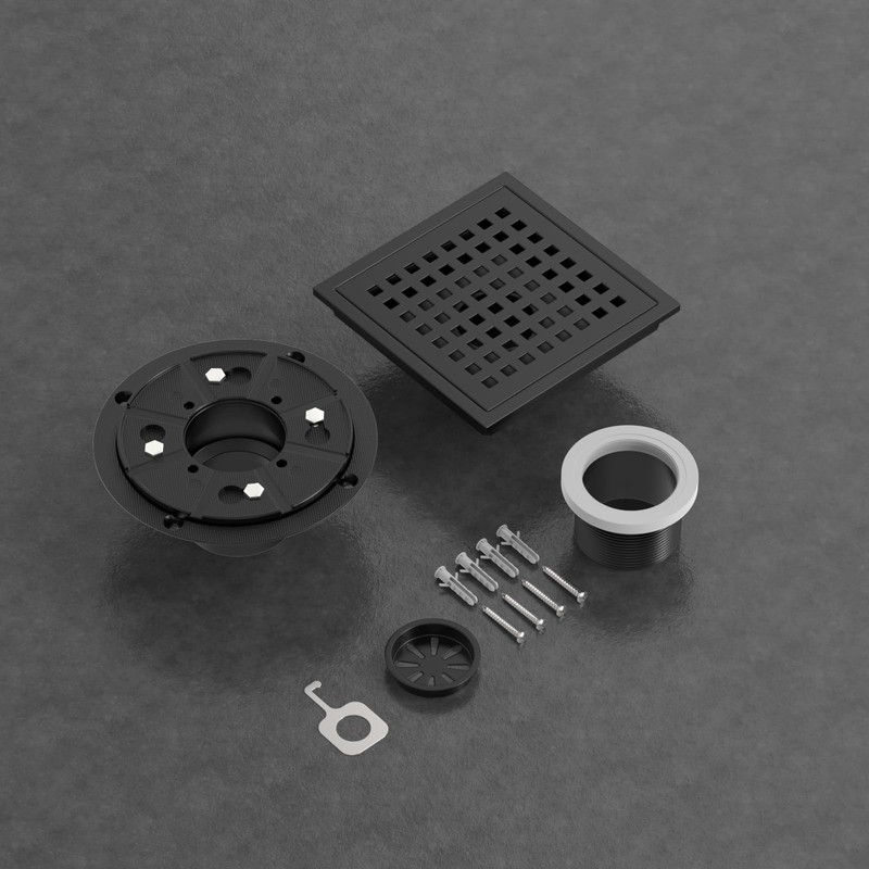 6 Inch Square Shower Drain with Flange - Quadrato Pattern