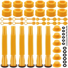 6 Kits 49pcs Can Spout Replacement Kit,Can Nozzle Replacement Kit for 1/2/5/10 Gal,Can Spouts for Old Style Tanks Easy to Install,with Screw Collar Caps, Spout Cover, Base Cap, Drill Bit