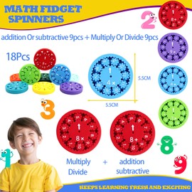 COSORO 18pcs Math Fidget Spinners Math Fidget Toys for Kids,Math Fact Fidget Spinners Addition Subtraction Multiplication Division Fidget Toy Math Spinner Educational Toy Maths Games for the Classroom