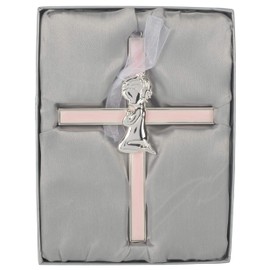 Girl Kneeling to Pray Soft Pink and Silver 6 inch Zinc Alloy Metal Wall Cross