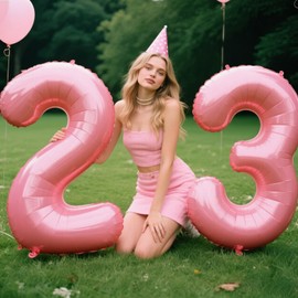 40 Inch Pearlescent Pink Number 23 Balloon Number 23 Balloon 40 Inch, 23th Birthday Party Decorations for Boy or Girl Huge Mylar Anniversary Party Supplies
