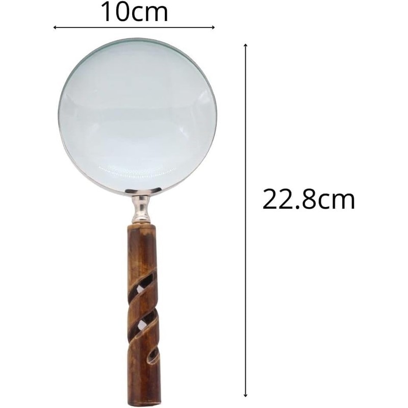 FYNJREX Bronze Brass Magnifying Glass, 4" Lens, 10x Magnification, Antique