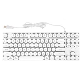Gaming Keyboard USB Round 87 Keys Colorful Backlit Ergonomic Mechanical Touch Wired Keyboard for Desktop Laptop PC White