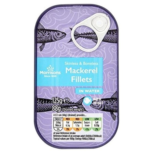 Morrisons Makrelenfilets in Wasser, hautlos und ohne Knochen, 125 g