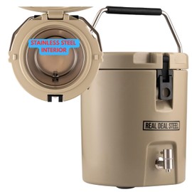 Insulated Beverage Dispenser with Spigot, 8L Capacity, Stainless Steel Interior, Tan