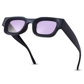 Hycredi Thick Rectangle Sunglasses for Women Men Chunky Square Polarized Sun Glasses Retro 90s Shades UV400 Protection-Black/Purple